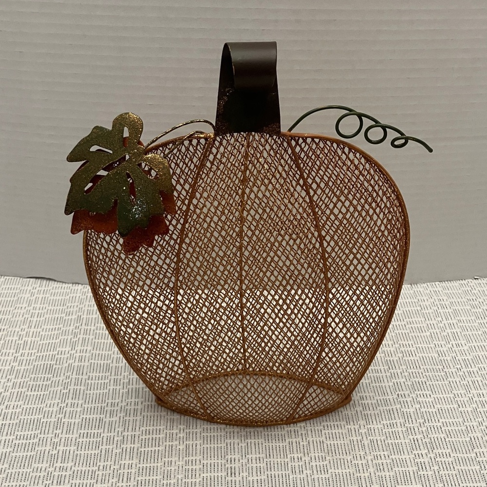 Rust Glitter Metal Pumpkin Decorative Basket - Home Accents
